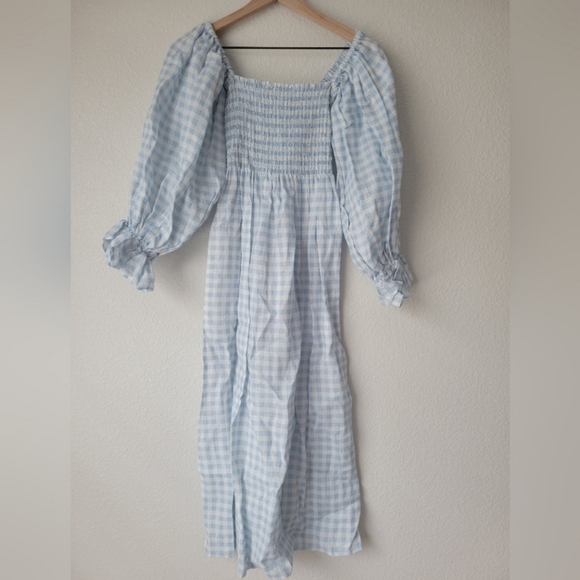 Sleeper 100% linen blue and white gingham atlanta midi dress, small - Picture 7 of 12